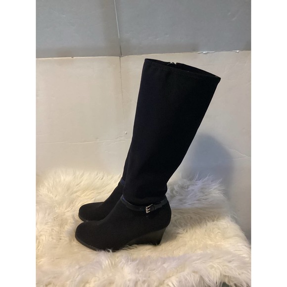 Lauren Ralph Lauren Tula Knee High Wedge Black Boots Women Size 7.5B - Picture 1 of 5